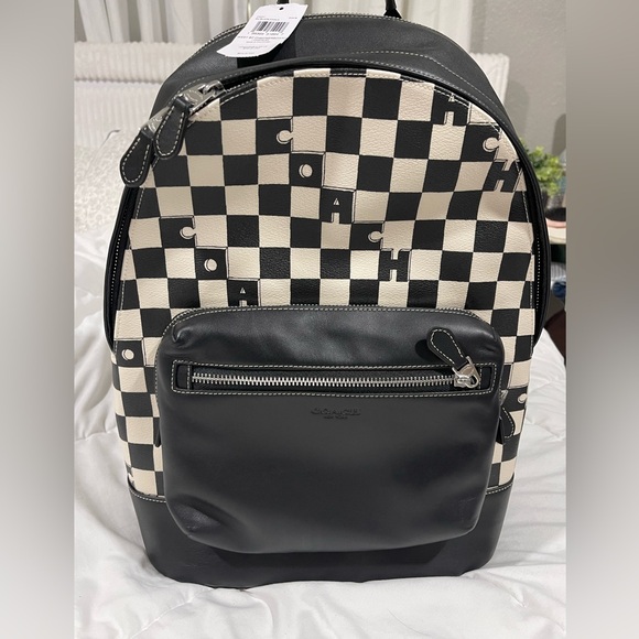 NWT Coach West Backpack With Checkerboard Print Coated Canvas Leather - Picture 1 of 3